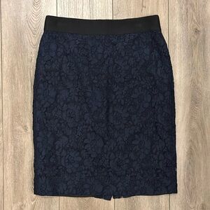 J. Crew No 2 Pencil Skirt Navy Blue Lace - Black Grosgrain Waistband & lining 2
